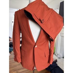FRERE Orange Wool And Silk Mens Classic Suit Blazer And Pants Sz S Chest 38